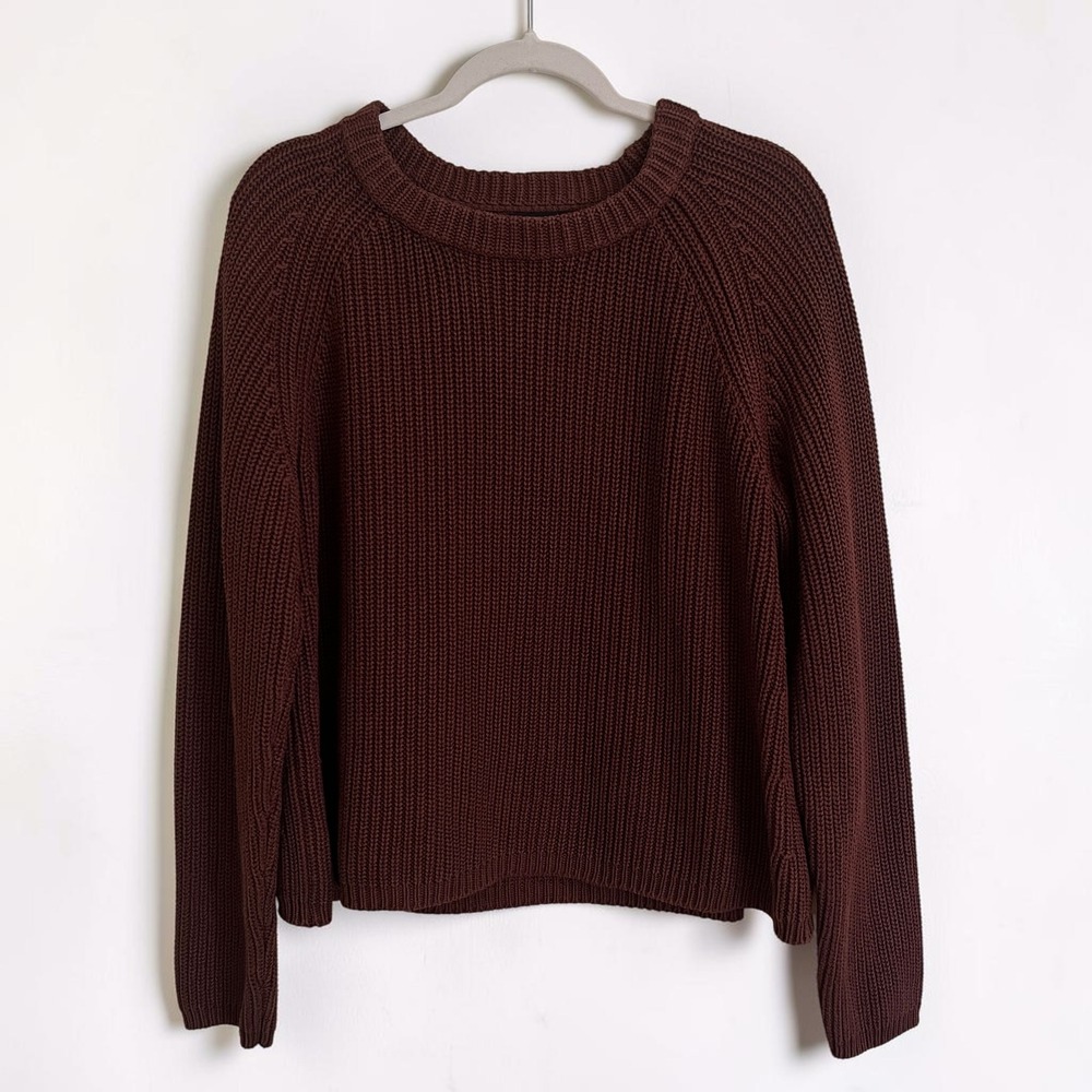 Quince 100% Organic Cotton Fisherman Crew Sweater Women's Large Brown Classic